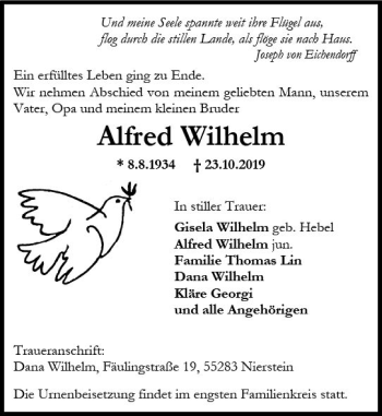 Traueranzeige von Alfred Wilhelm von vrm-trauer