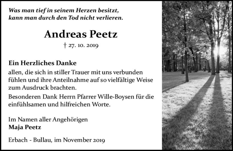  Traueranzeige für Andreas Peetz vom 30.11.2019 aus vrm-trauer