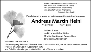 Traueranzeige von Andreas Martin Heinl von vrm-trauer