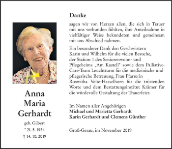 Traueranzeige von Anna Maria Gerhardt von vrm-trauer