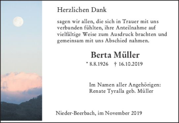 Traueranzeige von Berta Müller von vrm-trauer