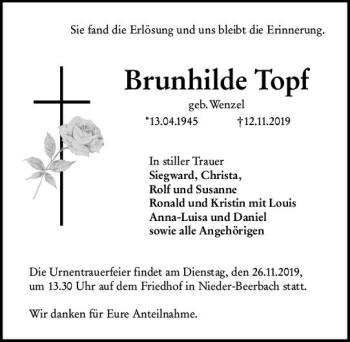 Traueranzeige von Brunhilde Topf von vrm-trauer