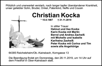 Traueranzeige von Christian Kocka von vrm-trauer