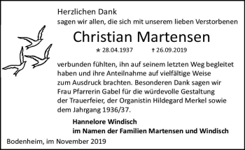 Traueranzeige von Christian Martensen von vrm-trauer