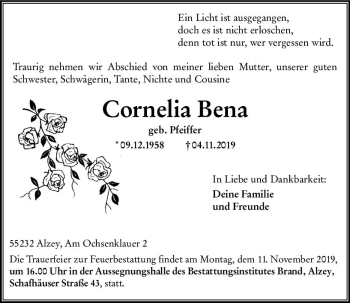 Traueranzeige von Cornelia Bena von vrm-trauer