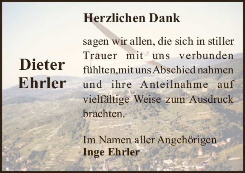  Traueranzeige für Dieter Ehrler vom 02.11.2019 aus vrm-trauer