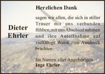 Traueranzeige von Dieter Ehrler von vrm-trauer