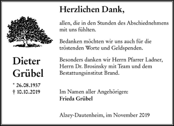 Traueranzeige von Dieter Grübel von vrm-trauer