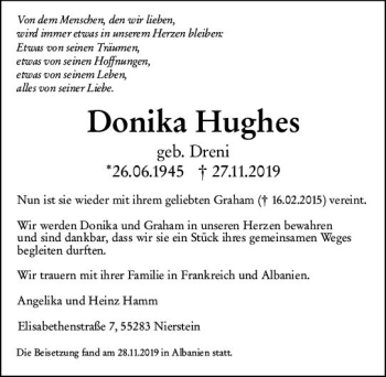 Traueranzeige von Donika Hughes von vrm-trauer
