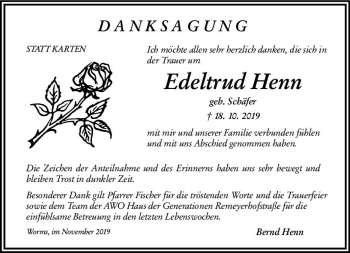 Traueranzeige von Edeltrud Henn von vrm-trauer