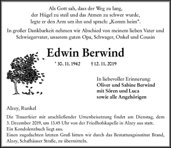 Traueranzeige von Edwin Berwind von vrm-trauer