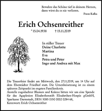 Traueranzeige von Erich  Ochsenreither von vrm-trauer
