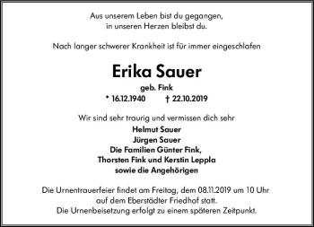 Traueranzeige von Erika Sauer von vrm-trauer