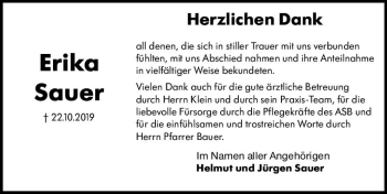 Traueranzeige von Erika Sauer von vrm-trauer