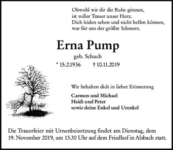 Traueranzeige von Erna Pump von vrm-trauer