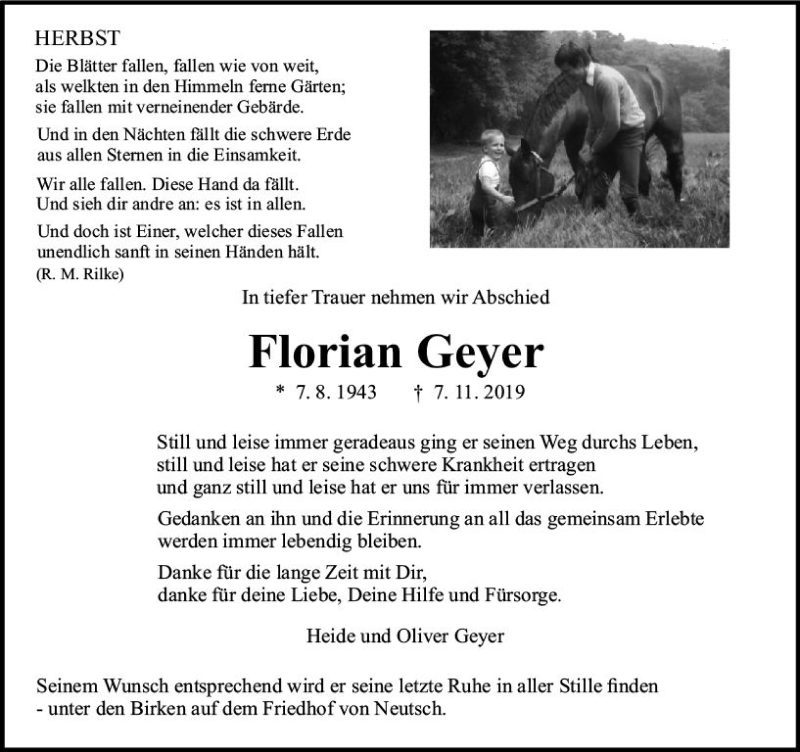  Traueranzeige für Florian Geyer vom 16.11.2019 aus vrm-trauer