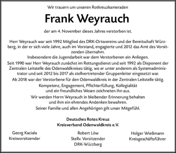 Traueranzeige von Frank Weyrauch von vrm-trauer