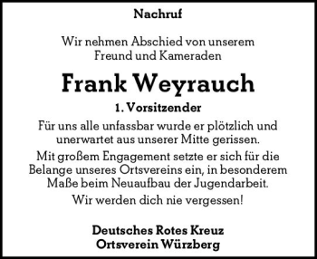 Traueranzeige von Frank Weyrauch von vrm-trauer