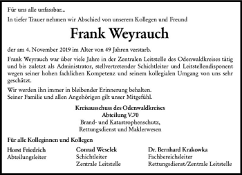 Traueranzeige von Frank Weyrauch von vrm-trauer