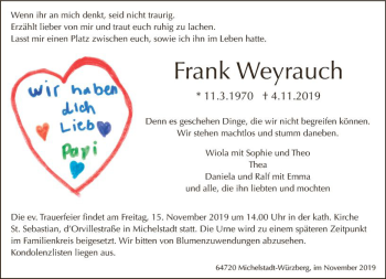 Traueranzeige von Frank Weyrauch von vrm-trauer