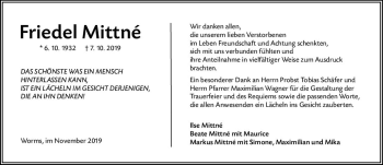 Traueranzeige von Friedel Mittne von vrm-trauer