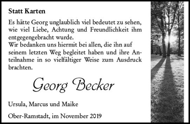  Traueranzeige für Georg Becker vom 23.11.2019 aus vrm-trauer