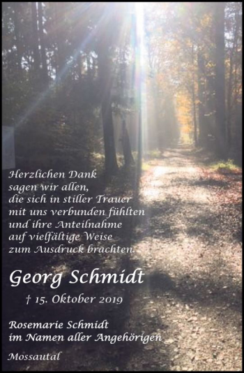 Traueranzeige von George Schmidt von vrm-trauer