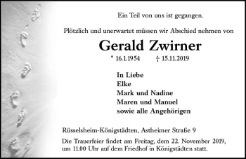 Traueranzeige von Gerald Zwirner von vrm-trauer