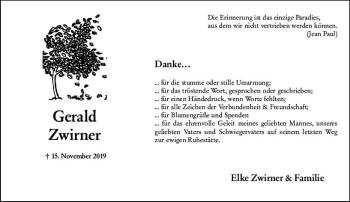Traueranzeige von Gerald Zwirner von vrm-trauer