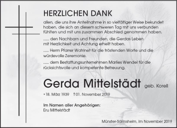 Traueranzeige von Gerda Mittelstädt von vrm-trauer
