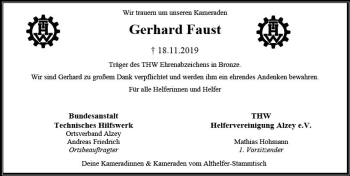 Traueranzeige von Gerhard Faust von vrm-trauer