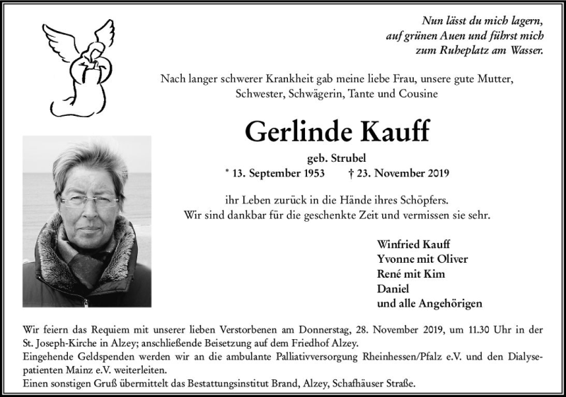  Traueranzeige für Gerlinde Kauff vom 26.11.2019 aus vrm-trauer