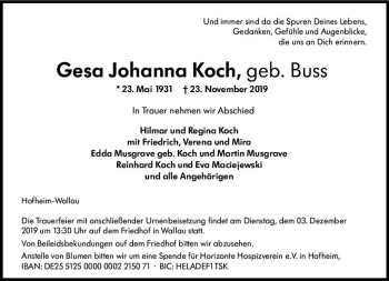 Traueranzeige von Gesa Johanna Koch von vrm-trauer