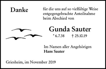 Traueranzeige von Gunda Sauter von vrm-trauer