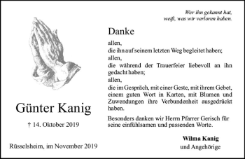 Traueranzeige von Günter Kanig von vrm-trauer
