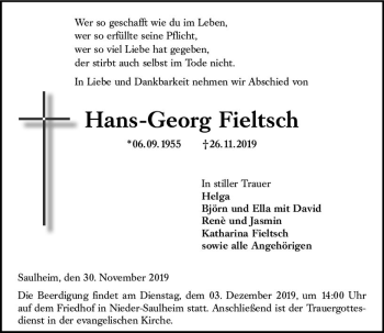 Traueranzeige von Hans-Georg Fieltsch von vrm-trauer