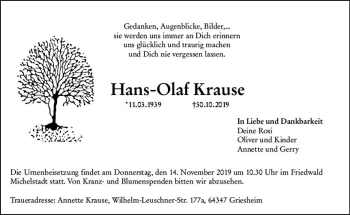 Traueranzeige von Hans-Olaf Krause von vrm-trauer