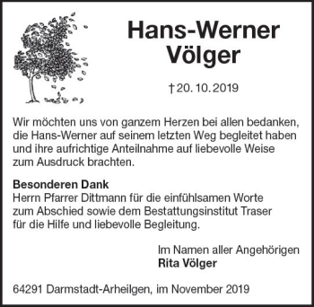 Traueranzeige von Hans-Werner Völger von vrm-trauer