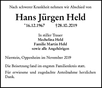 Traueranzeige von Hans Jürgen Held von vrm-trauer