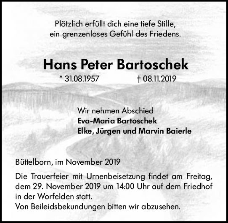  Traueranzeige für Hans Peter Bartoschek vom 27.11.2019 aus vrm-trauer
