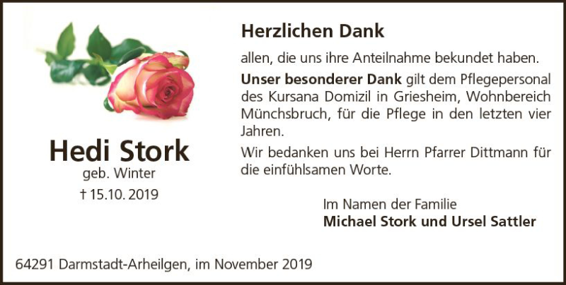  Traueranzeige für Hedi Stork vom 02.11.2019 aus vrm-trauer