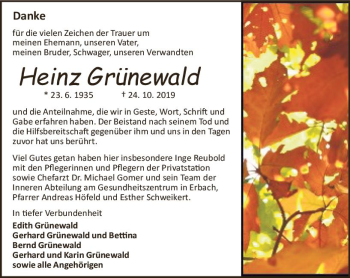 Traueranzeige von Heinz Grünewald von vrm-trauer