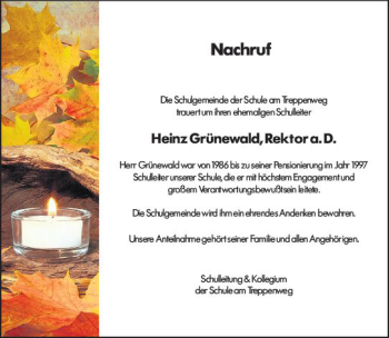 Traueranzeige von Heinz Grünewald von vrm-trauer