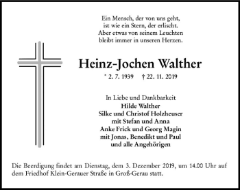 Traueranzeige von Heinz-Jochen Walther von vrm-trauer