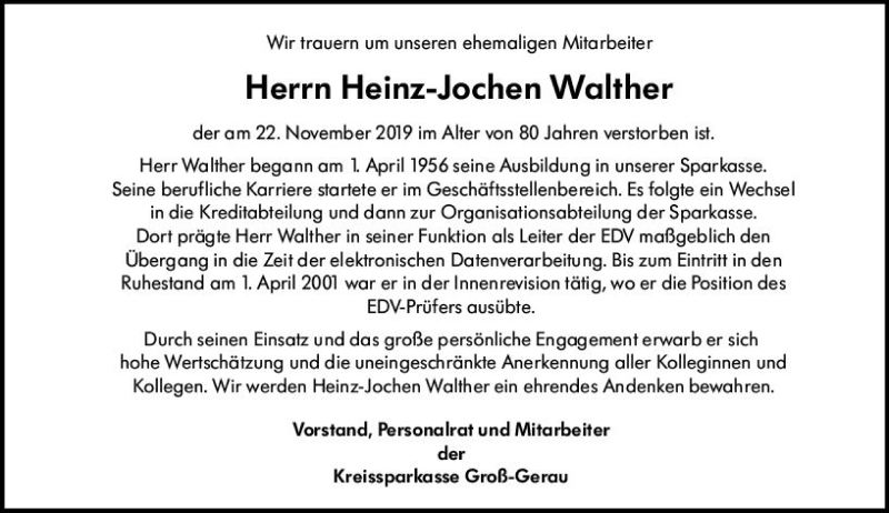  Traueranzeige für Heinz-Jochen Walther vom 30.11.2019 aus vrm-trauer