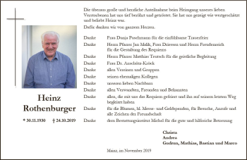 Traueranzeige von Heinz Rothenburger von vrm-trauer