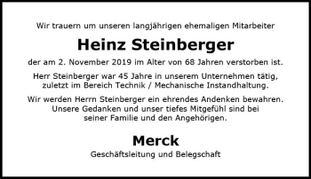 Traueranzeige von Heinz Steinberger von vrm-trauer