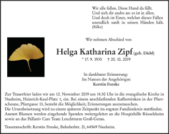 Traueranzeige von Helga Katharina Zipf von vrm-trauer