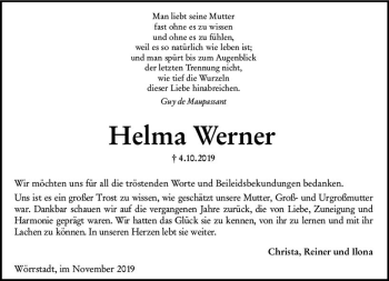 Traueranzeige von Helma Werner von vrm-trauer