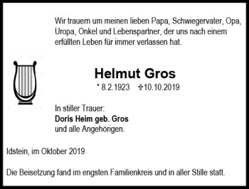 Traueranzeige von Helmut Gros von vrm-trauer